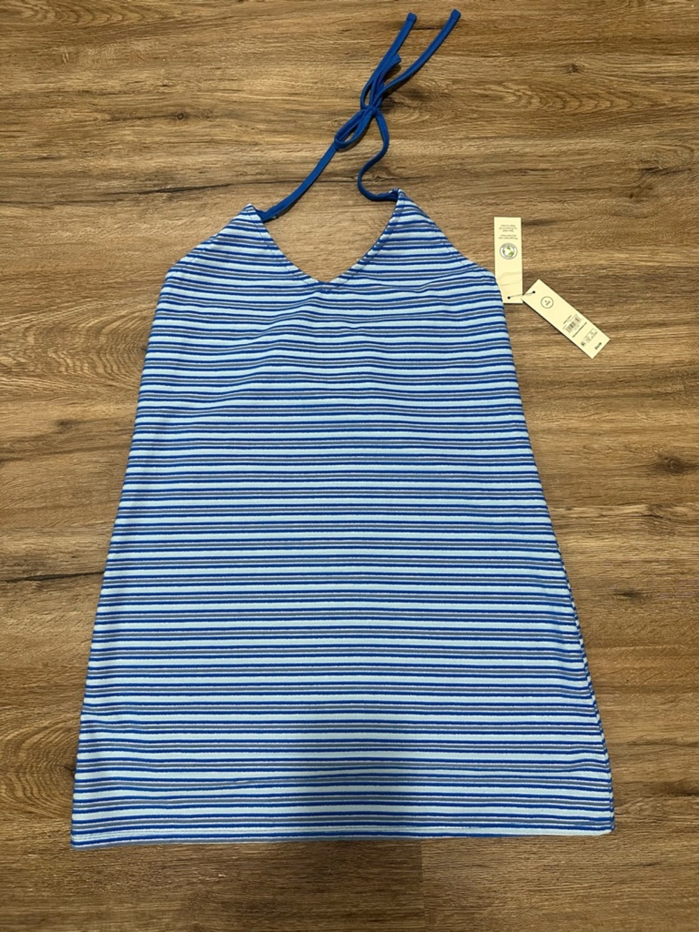 No Boundaries Blue Striped Halter Swim Coverup